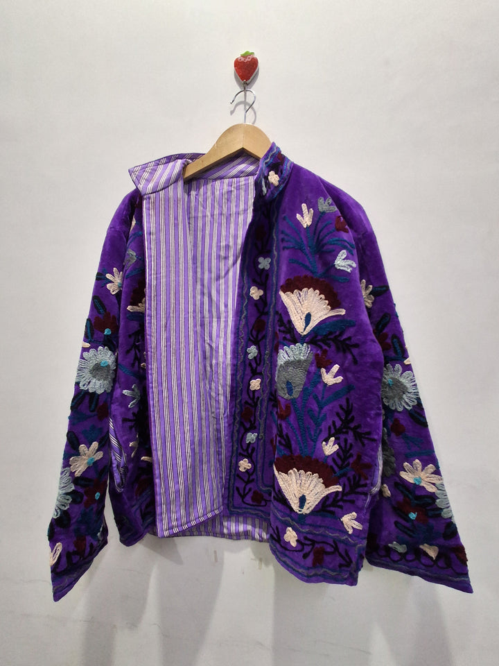 Purple Velvet Suzani Embroidered Jacket