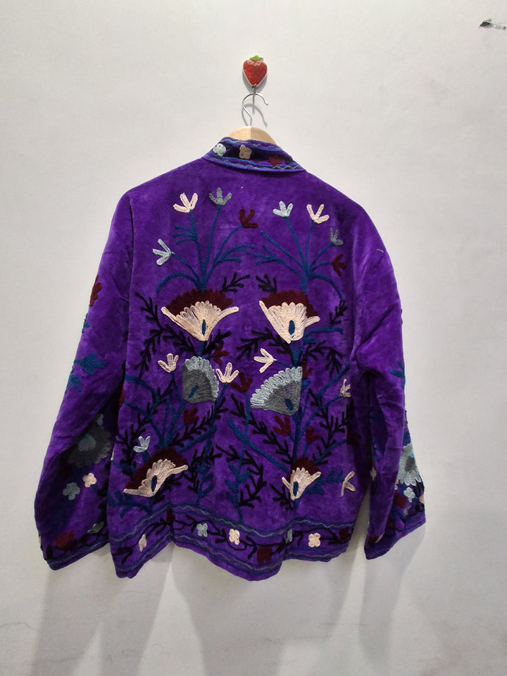 Purple Velvet Suzani Embroidered Jacket