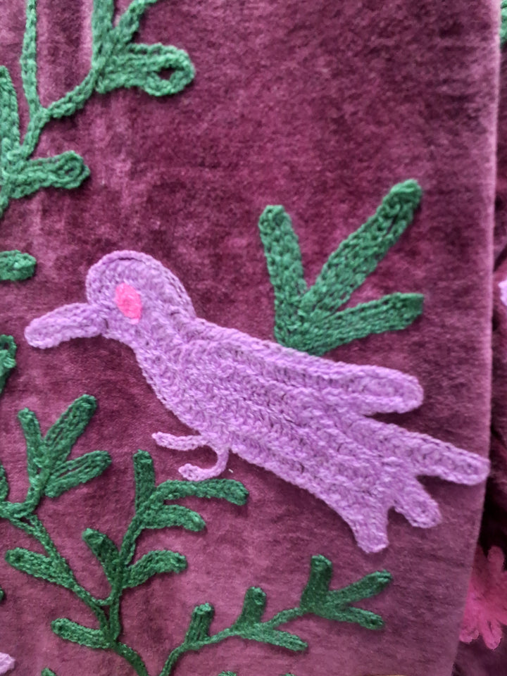 Maroon Velvet Floral Embroidery Boho Jacket