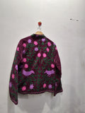 Maroon Velvet Floral Embroidery Boho Jacket