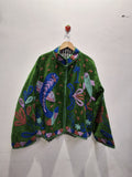 Green Velvet Embroidered Bird & Floral Boho Jacket