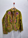 Hand Embroidered Olive Green Velvet Suzani Jacket