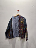 Hand Embroidered Slate Blue Velvet Suzani Jacket | Vintage Boho Floral Coat