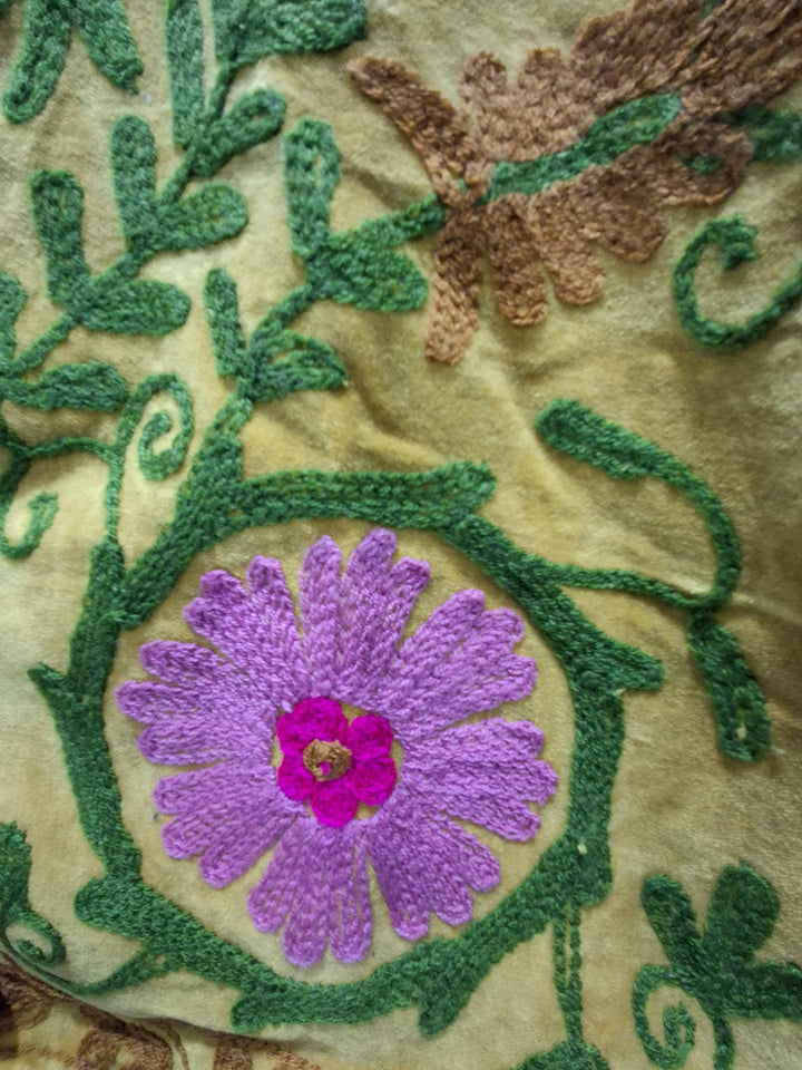 Hand Embroidered Mustard Yellow Velvet Suzani Jacket