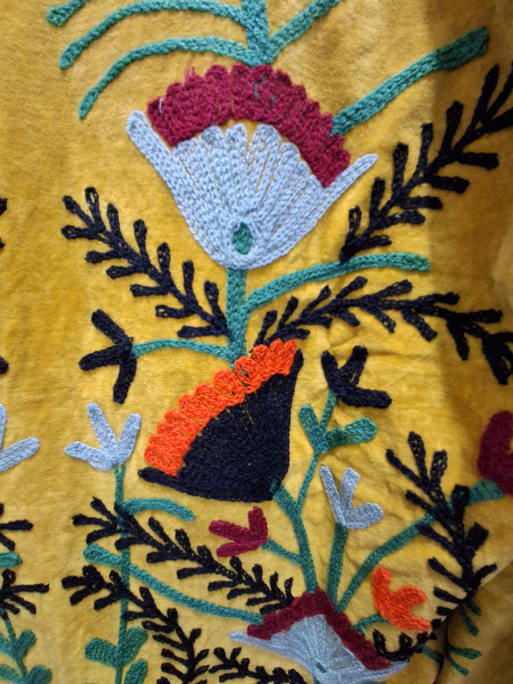 Hand Embroidered Mustard Yellow Velvet Suzani Jacket