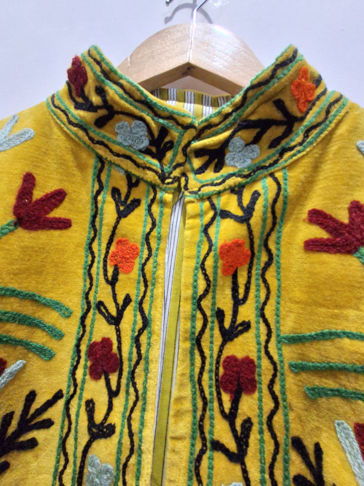 Hand Embroidered Mustard Yellow Velvet Suzani Jacket