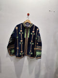 Navy Blue Velvet Folk Art Embroidered Jacket