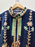 Navy Blue Velvet Folk Art Embroidered Jacket