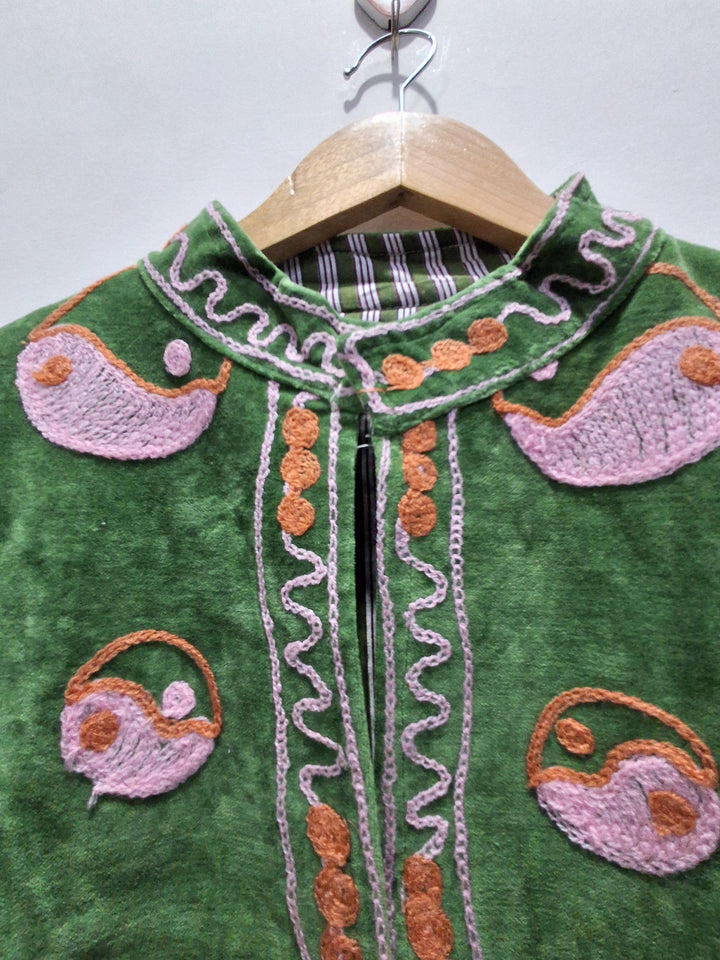 Green Velvet Handmade Jacket with Embroidery