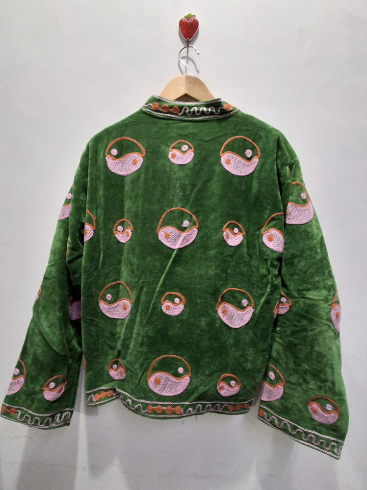 Green Velvet Handmade Jacket with Embroidery
