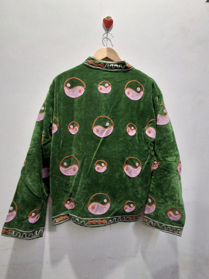 Green Velvet Handmade Jacket with Embroidery