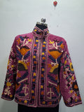 Vintage Pink Velvet Suzani Embroidered Handmade Jacket