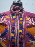 Vintage Pink Velvet Suzani Embroidered Handmade Jacket