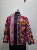 Vintage Pink Velvet Suzani Embroidered Handmade Jacket