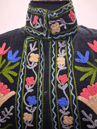 Handcrafted Black Velvet Suzani Embroidered Jacket
