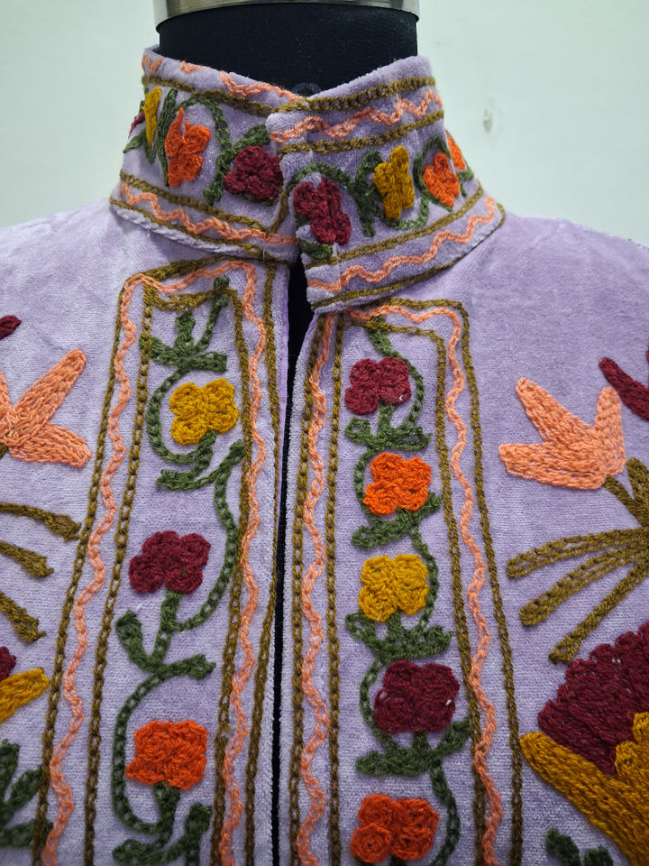Vintage Lavender Velvet Suzani Embroidered Jacket