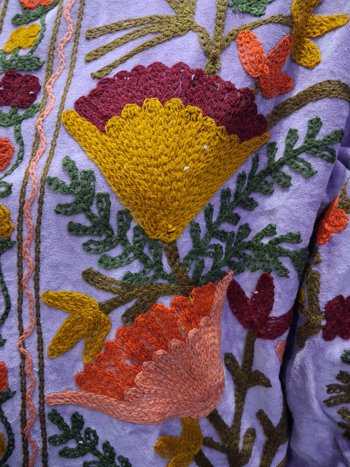 Vintage Lavender Velvet Suzani Embroidered Jacket