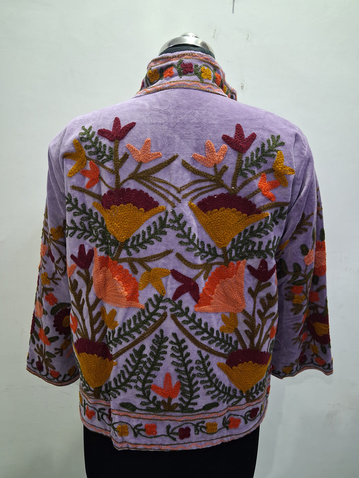 Vintage Lavender Velvet Suzani Embroidered Jacket