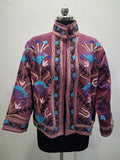 Hand-Embroidered Dusty Plum Velvet Stand-Collar Boho Jacket