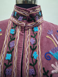 Hand-Embroidered Dusty Plum Velvet Stand-Collar Boho Jacket
