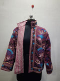 Hand-Embroidered Dusty Plum Velvet Stand-Collar Boho Jacket