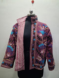Hand-Embroidered Dusty Plum Velvet Stand-Collar Boho Jacket