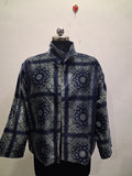 Navy Blue Bandana Print Velvet Jacket