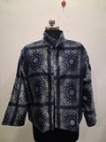 Navy Blue Bandana Print Velvet Jacket