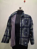Navy Blue Bandana Print Velvet Jacket