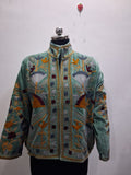 Hand-Embroidered Sage Green Velvet Boho Jacket
