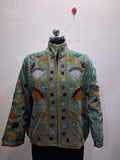 Hand-Embroidered Sage Green Velvet Boho Jacket