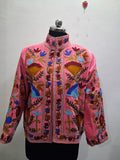 Handmade Pastel Pink Velvet Floral Embroidered Jacket