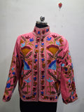 Handmade Pastel Pink Velvet Floral Embroidered Jacket