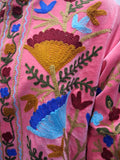 Handmade Pastel Pink Velvet Floral Embroidered Jacket