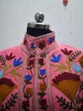 Handmade Pastel Pink Velvet Floral Embroidered Jacket