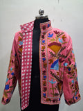 Handmade Pastel Pink Velvet Floral Embroidered Jacket