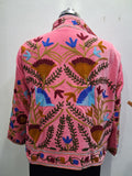 Handmade Pastel Pink Velvet Floral Embroidered Jacket
