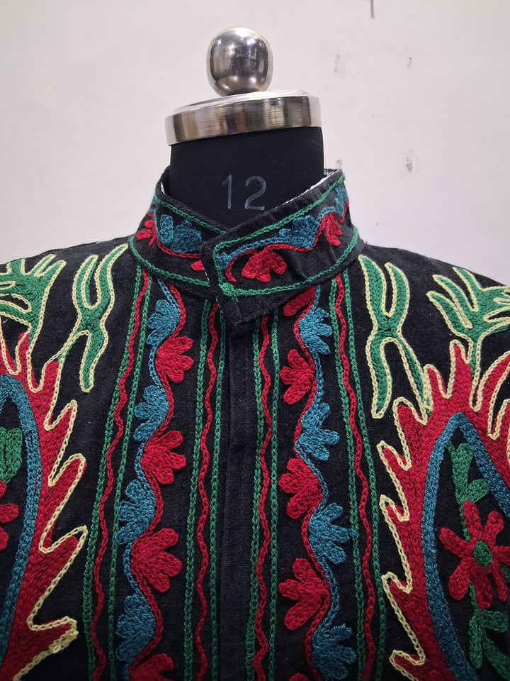 Handmade Black Velvet Floral Paisley Embroidered Jacket