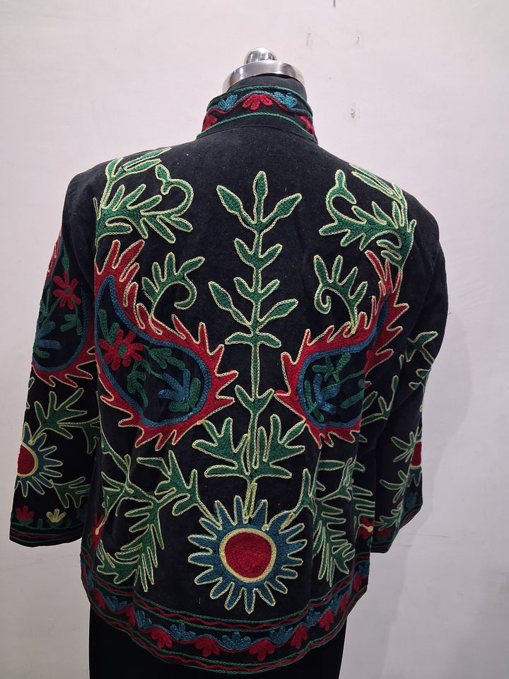Handmade Black Velvet Floral Paisley Embroidered Jacket