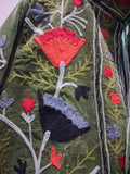 Artisanal Olive Green Velvet Suzani Hand-Embroidered Jacket