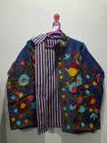 Vintage Royal Blue Velvet Suzani Embroidered Jacket