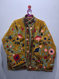 Mustard Velvet Floral Embroidered Suzani Boho Jacket