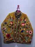 Mustard Velvet Floral Embroidered Suzani Boho Jacket