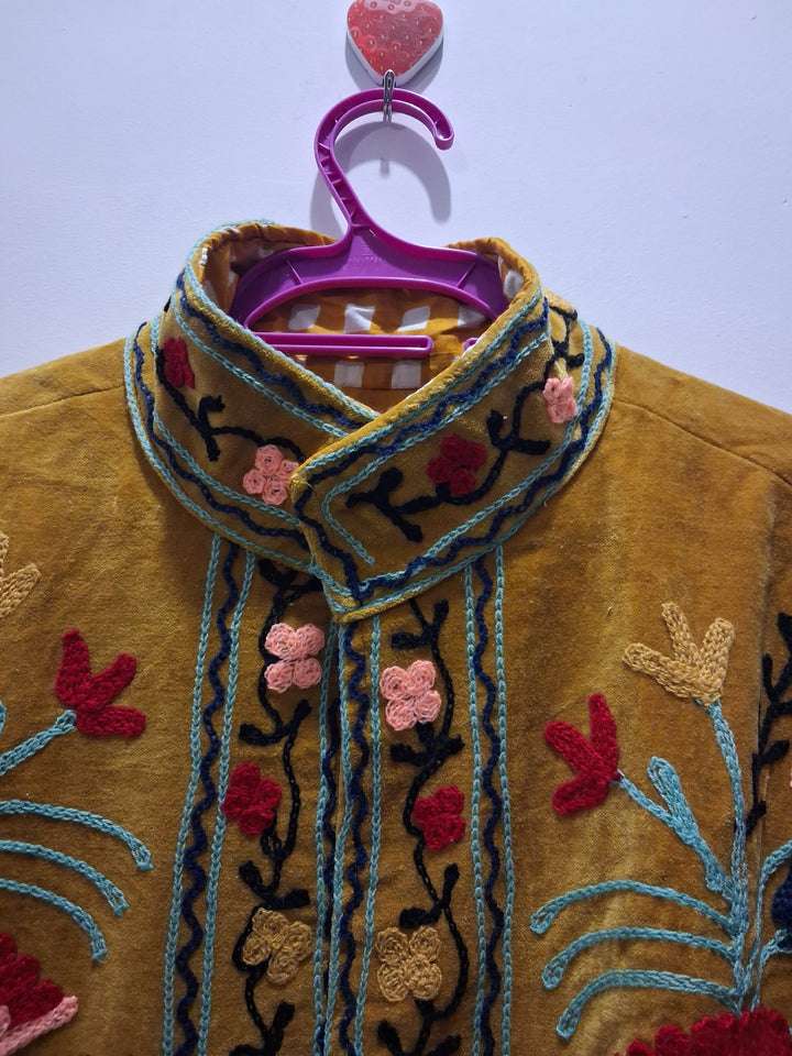 Mustard Velvet Floral Embroidered Suzani Boho Jacket
