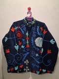 Boho Floral Embroidered Navy Velvet Jacket