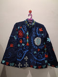 Boho Floral Embroidered Navy Velvet Jacket