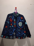 Boho Floral Embroidered Navy Velvet Jacket