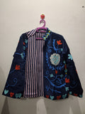 Boho Floral Embroidered Navy Velvet Jacket