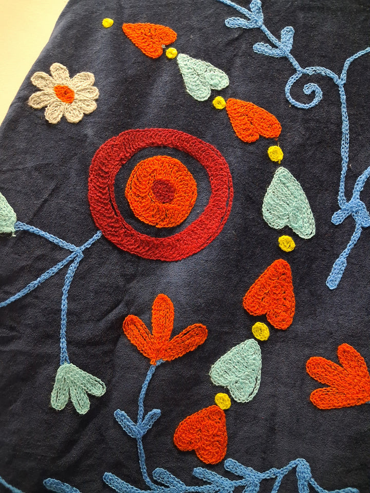 Boho Floral Embroidered Navy Velvet Jacket