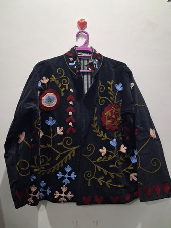 Handcrafted Floral Embroidered Black Velvet Jacket